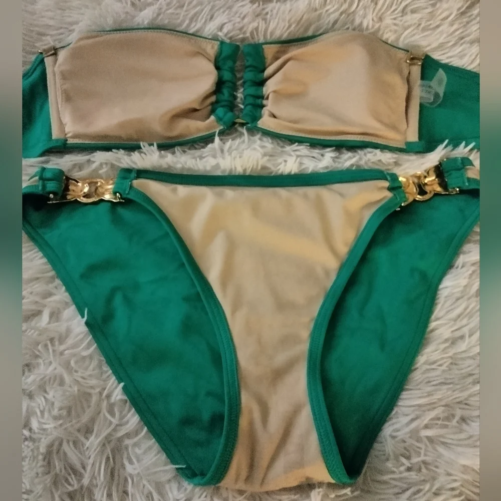 Rare 2009 Vintage Victoria's Secret Strapless Green Jaguar Bikini